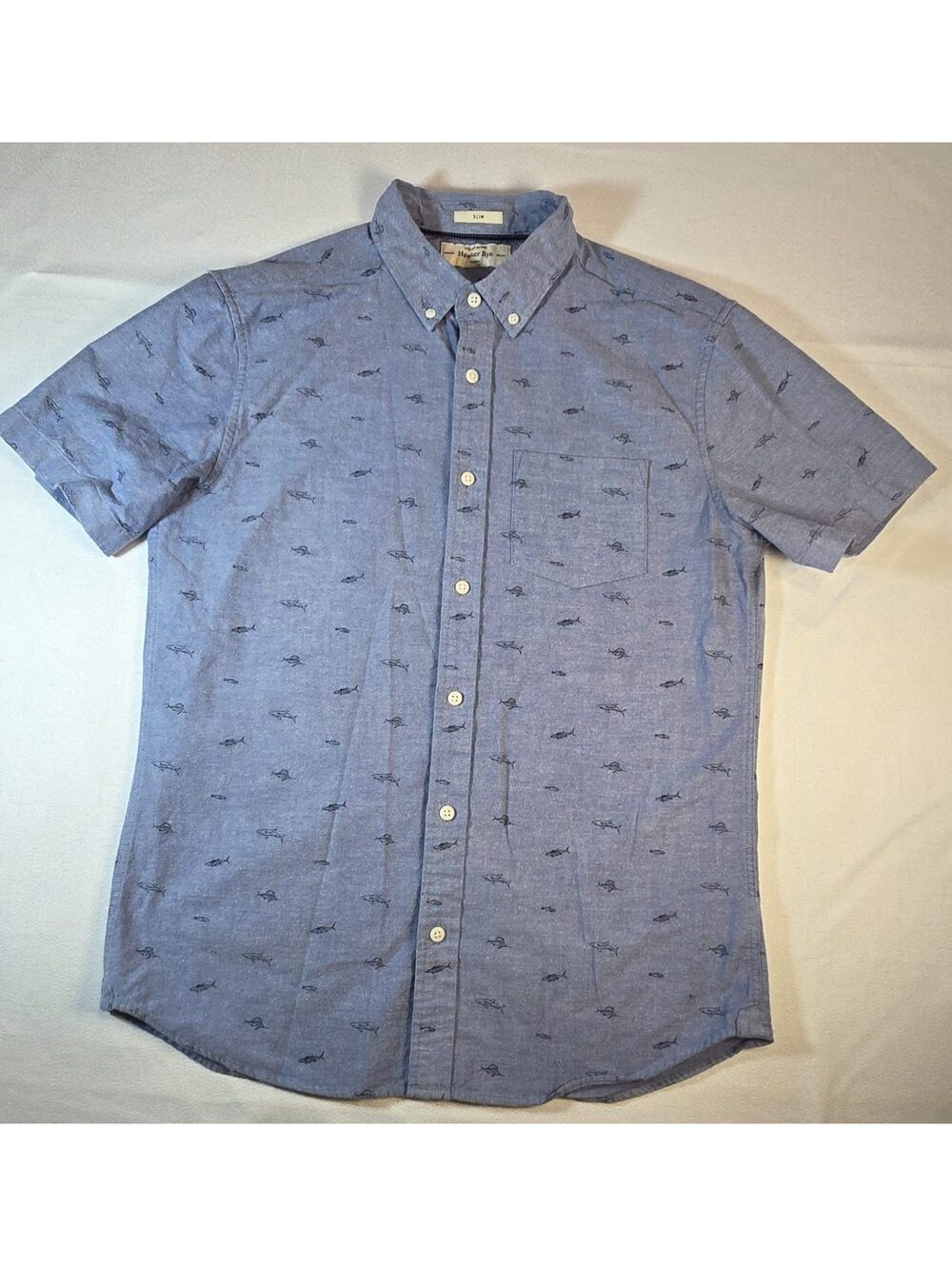 Hawker Rye Slim Fit Short Sleeve Button-Down Shirt with Fish Print, Size M
